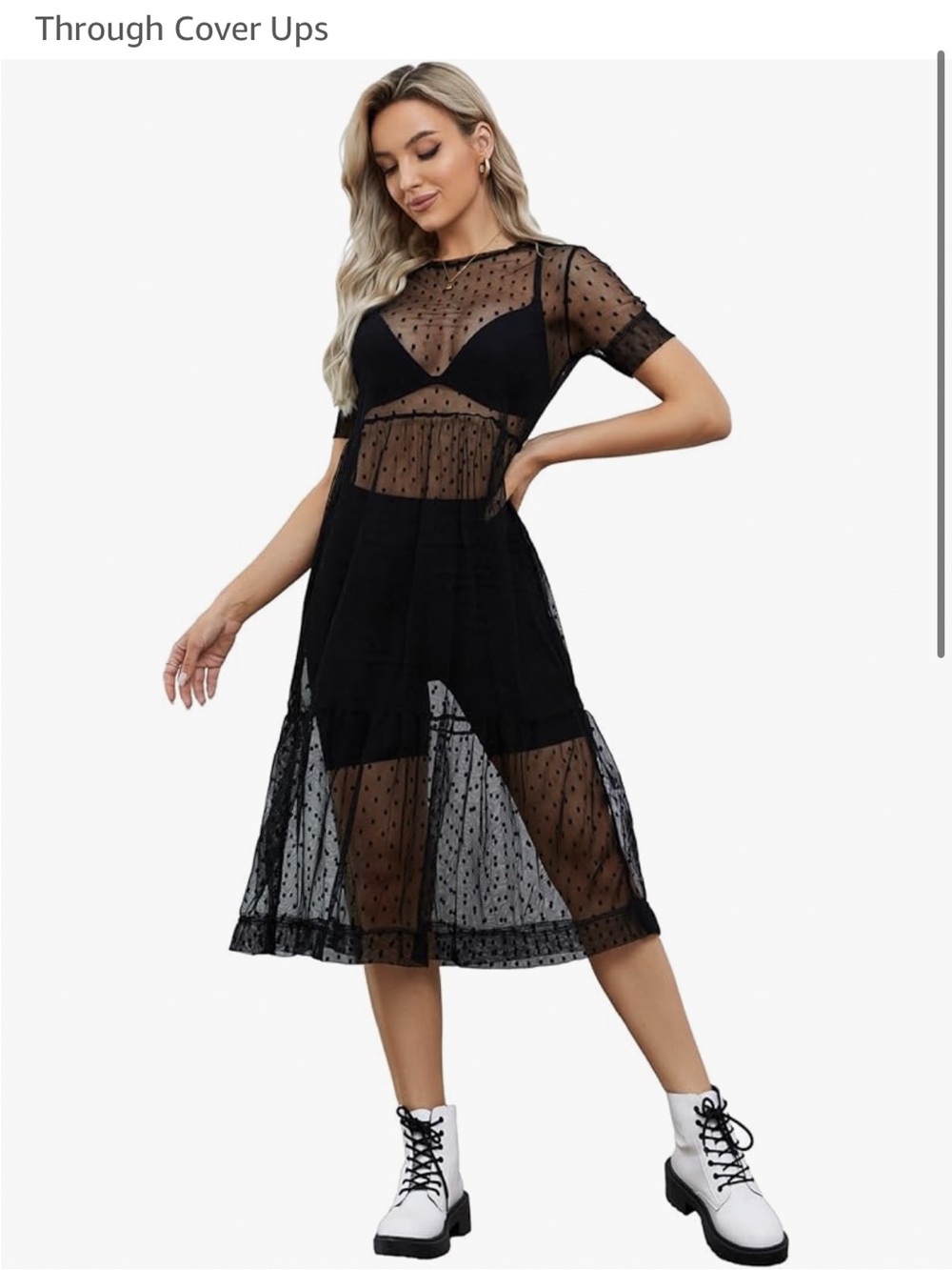 Sheer Polka Dot Midi Dress - Black